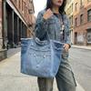 Korean Style Canvas Tote Bag Retro Handbag Fashion Denim Shoulder Bag  Outdoor