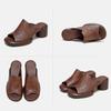 Johnature Peep Toe Slippers Solid Color Vintage Genuine Leather High Heels Comfortable Simple Women Shoes