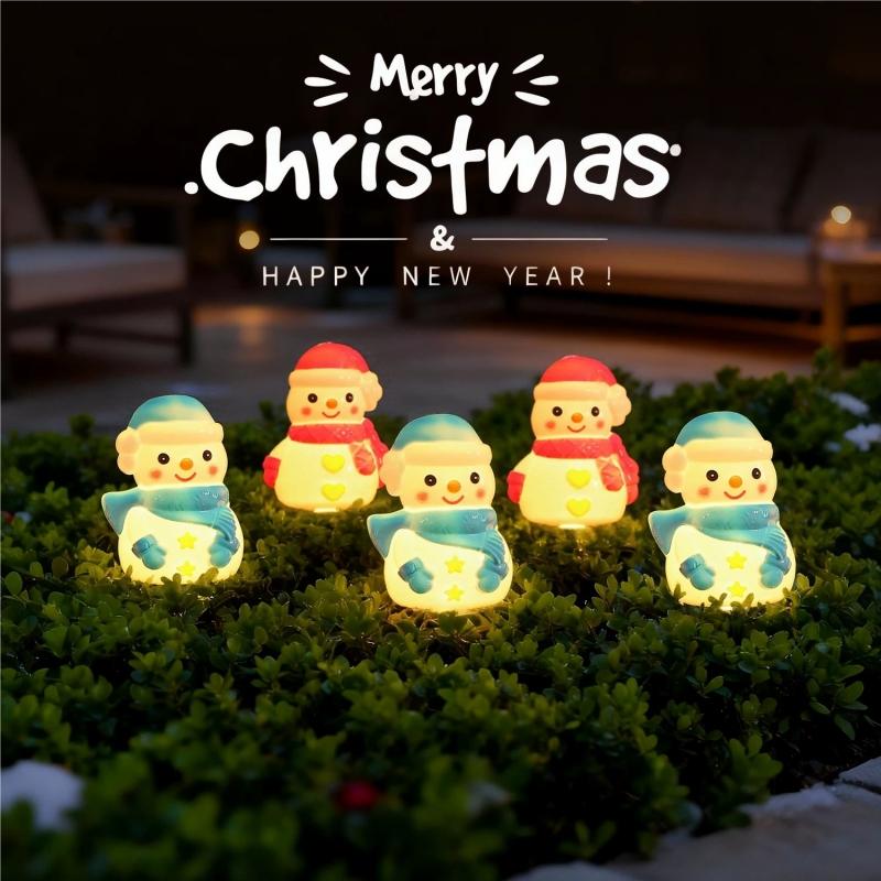 Xiaomi Solar Christmas Snowman Candy Lights 1 in 5 Outdoor Garden Stake Lights Warm White 8 Modes Yard Lawn Path Holiday Decorations