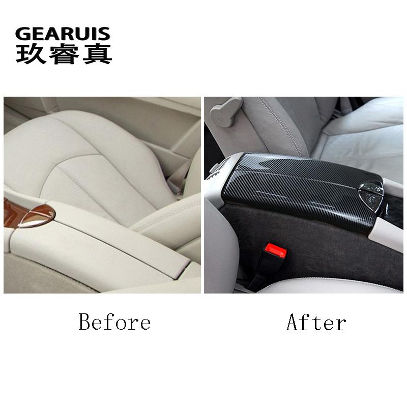 Από ανθρακόνημα Κεντρική κονσόλα αυτοκινήτου Πάνελ καπακιού Υποβραχιόνιο Κουτί Περικοπή Προστατευτικό κάλυμμα Αυτοκόλλητα Για Mercedes Benz E class W211