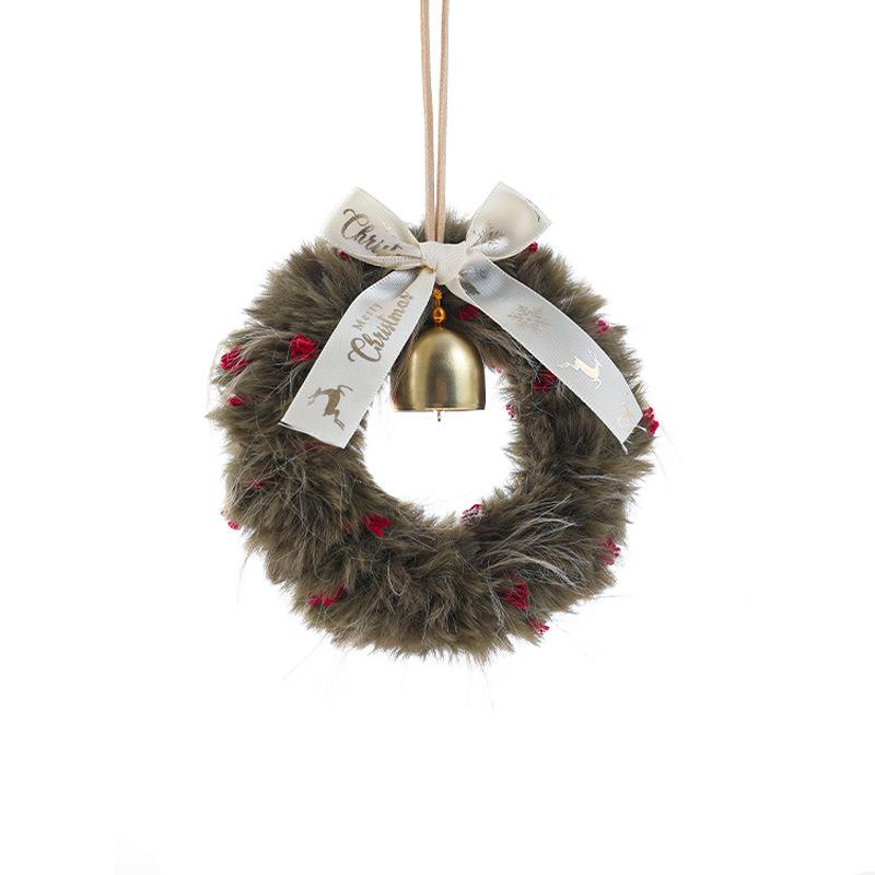 Plush Christmas Atmosphere Wreath Pendant Ribbon Bow Bell Christmas Decoration Hanging Window Decoration Accessories