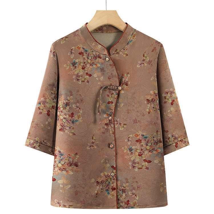 Elegant Spring Blouse for Middle-aged & Elderly Women - Chinese Style Mother's Top