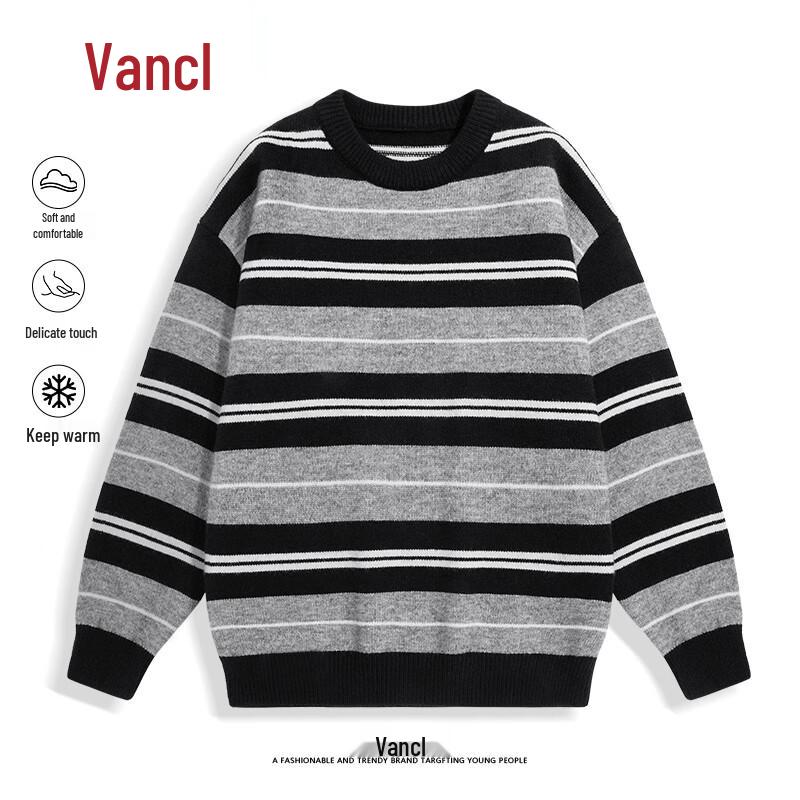 

VANCL Men s Winter Loose-fit Striped Color Block Pullover Sweater