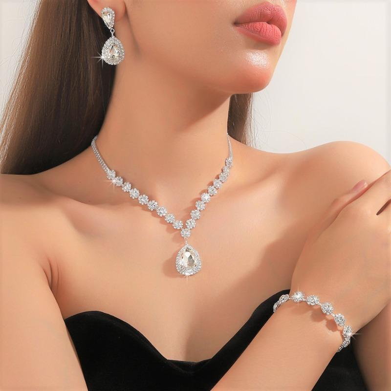 Middle Eastern Jewelry Set Necklace Earrings Bracelet Three-piece Set Full of Diamonds Bridal Jewelry, Dress Accessories