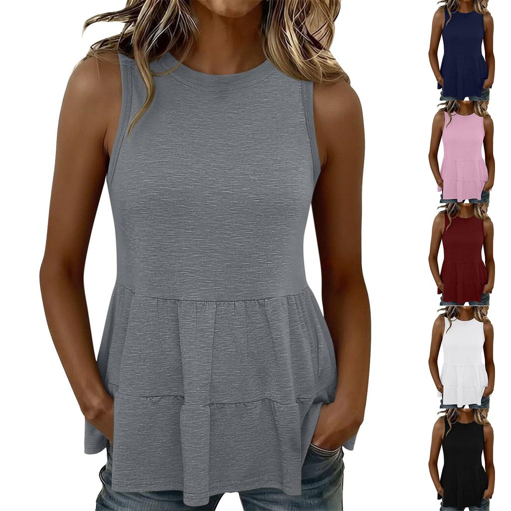 Womens Casual Sleeveless Blouses Hem Tank Tops
