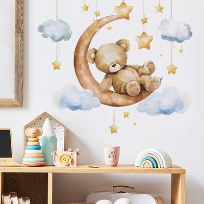 Cartoon Goodnight Bear Stars Hanging Decorative Home Background Beautify Wall Stickers