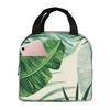 Green Tropical Leaf Print Insulated Lunch Bag for Kids School Cooler Thermal Food Box Tote Portable Lunch Boxes Container