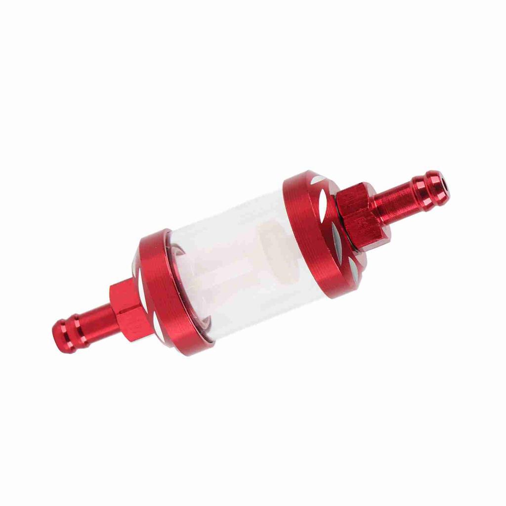Metal Glass Inline Gas Oil Fuel Filter 8mm Thread Replacement for Motorcycle (Red)