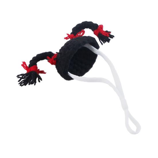 Knitted Hamster Hat Pets Big Hair Double Braid Hat with Adjustable Strap Hairstyle Mini Hat for Guinea Pig Small Animals Photography Party Costume