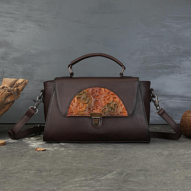 

Johnature Сумка женская из натуральной кожи Ретро сумка-тоут с тисненым тотемом Универсальная на плечо/через плечо кофейный