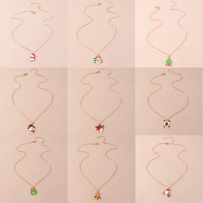 Trendy Christmas Necklace with Santa, Wreath, and Snowman Pendants