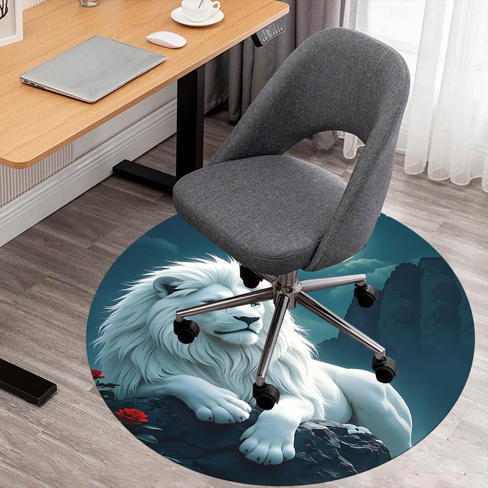 

1pc White Lion Moon Round Chair mat office Area Rug - Non-Slip, Floor Mat for Office, Bedroom, and Indoor Decor p127011 80cm by 80cm