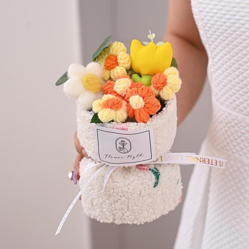Home Decor Knitted Flower Bouquet Tulip Artificial Flower Bouquet Crochet Flower Bouquet  Festival