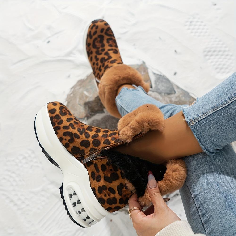 Women's Platform Short Boots, Comfortable Side Zipper Ankle Boots, Stylish Plush Lined Boots