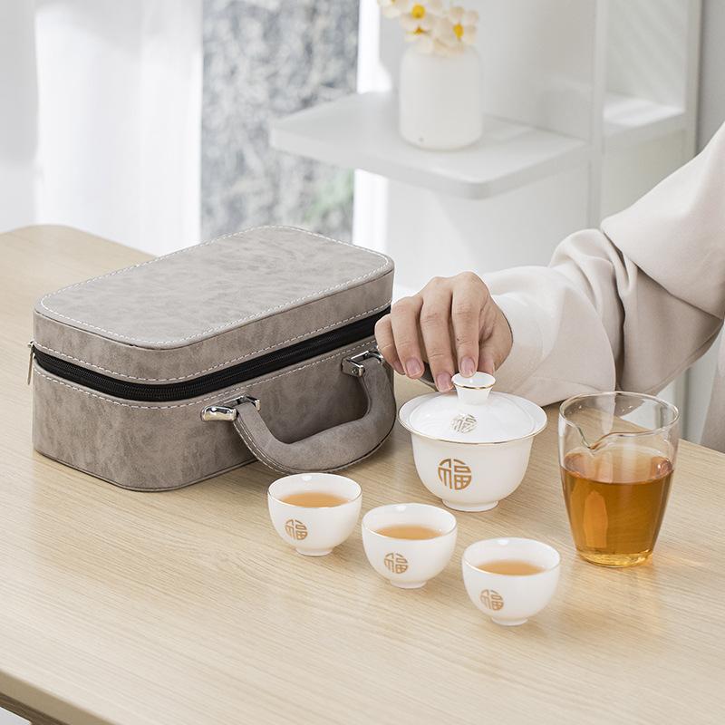 Suet Jade Porcelain Portable Travel Tea Set Activity Souvenir Business Company Festival Gift Set
