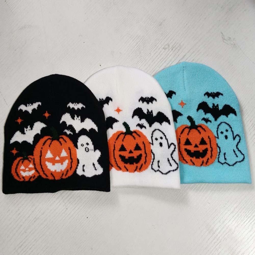 Thermal Halloween Beanie Elastic Pumpkin Bonnets Jacquard Knit Cap Ghost Skullies Youth