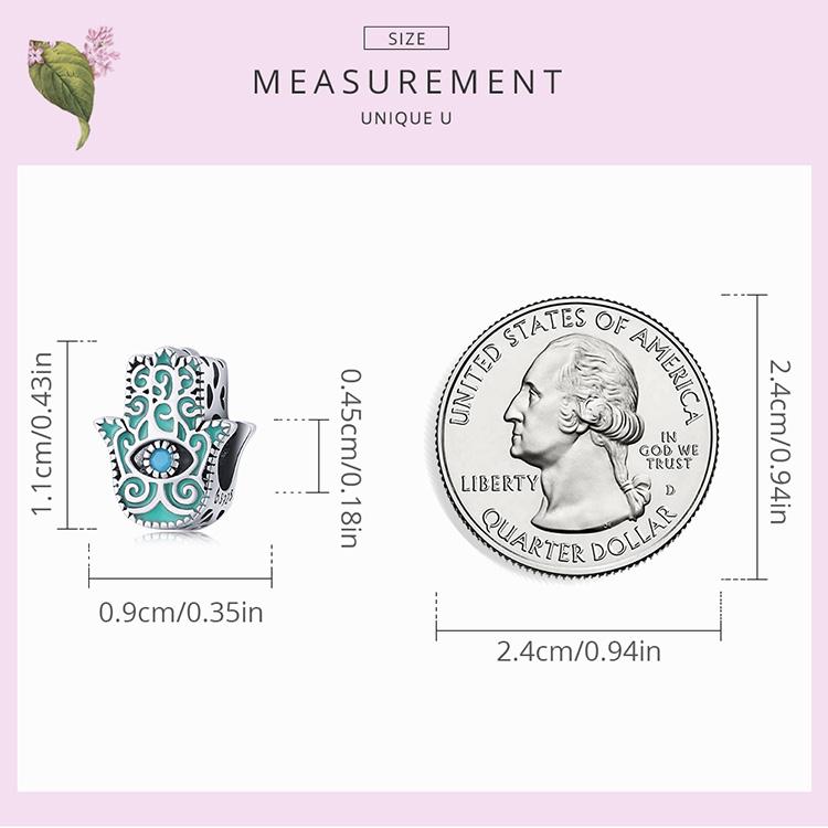 WOSTU Exquisite Mint Green Eye of Fatima Retro Pattern 925 Sterling Silver Charm Bead for DIY Jewelry Gift