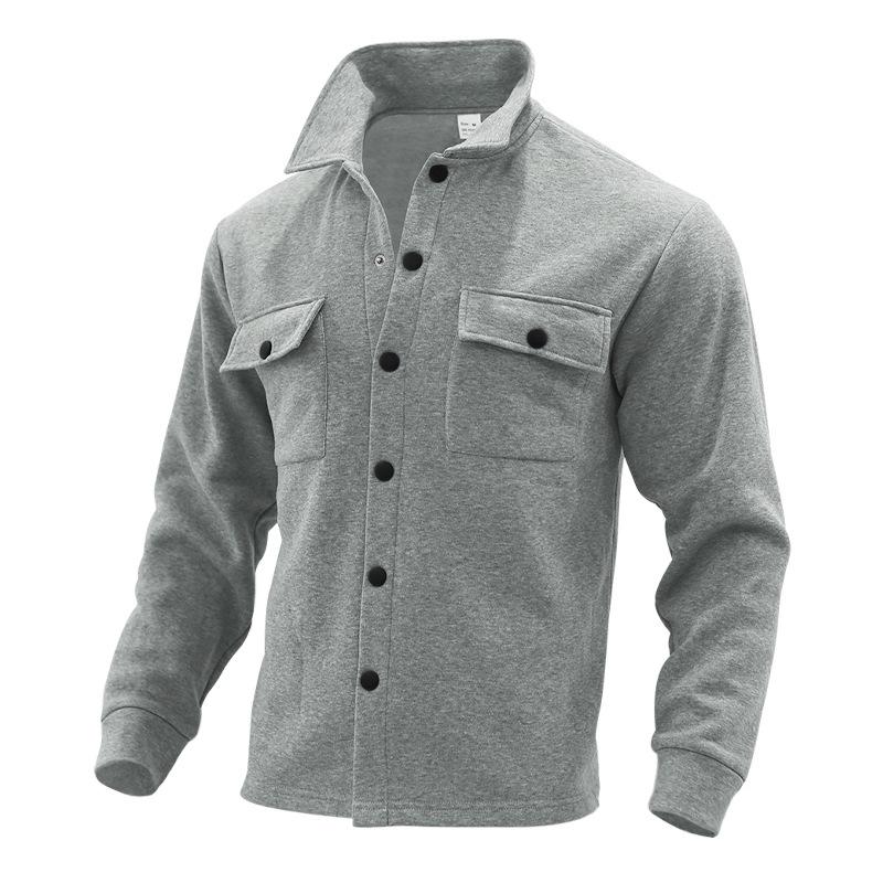 Men S Casual Solid Button Pocket Long Sleeve Fleece Jacket