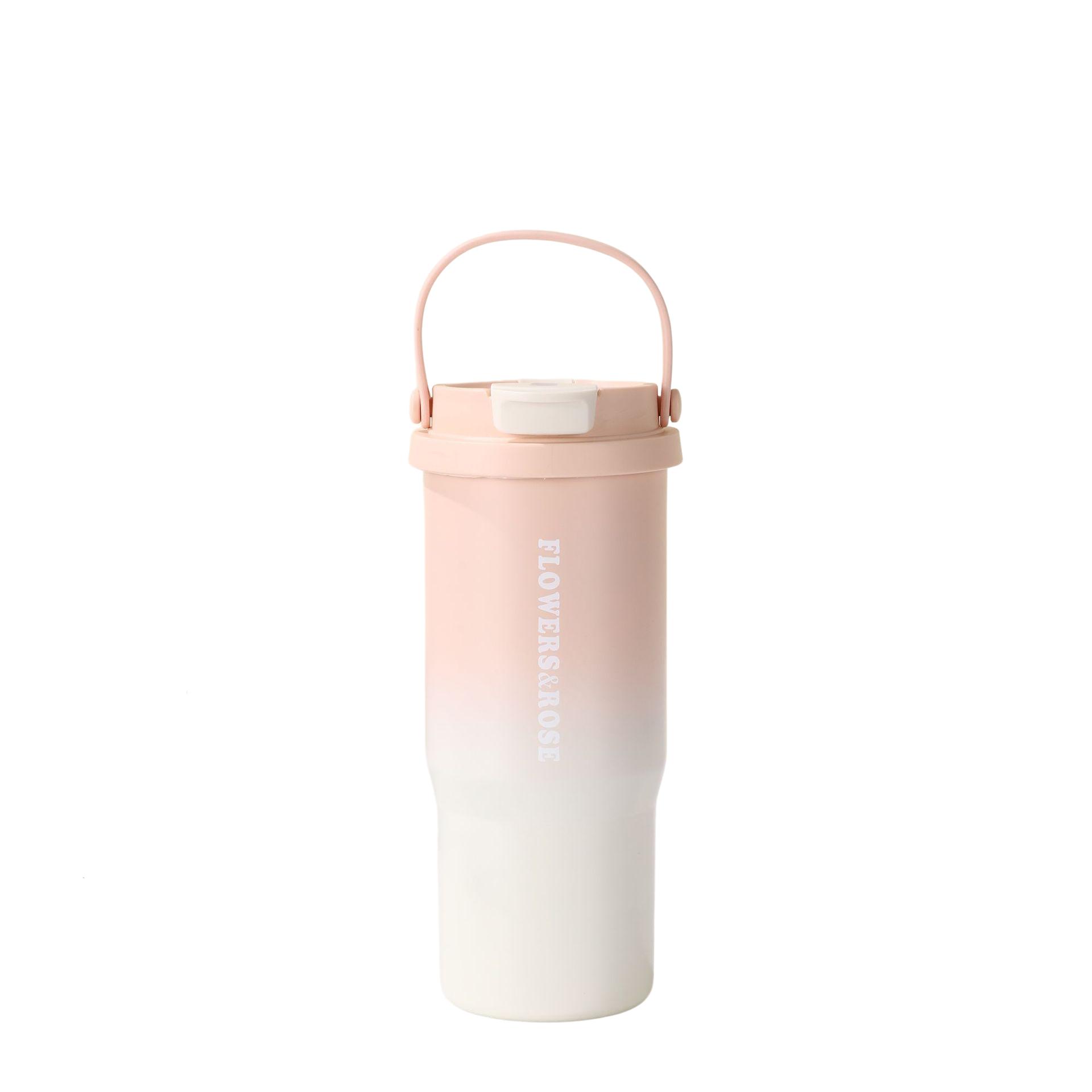 700ml Gradient Car Cup, Outdoor Insulated Tumbler with Handle & Dual Lids, Stainless Steel Portable Travel Tumbler 700ml розовый