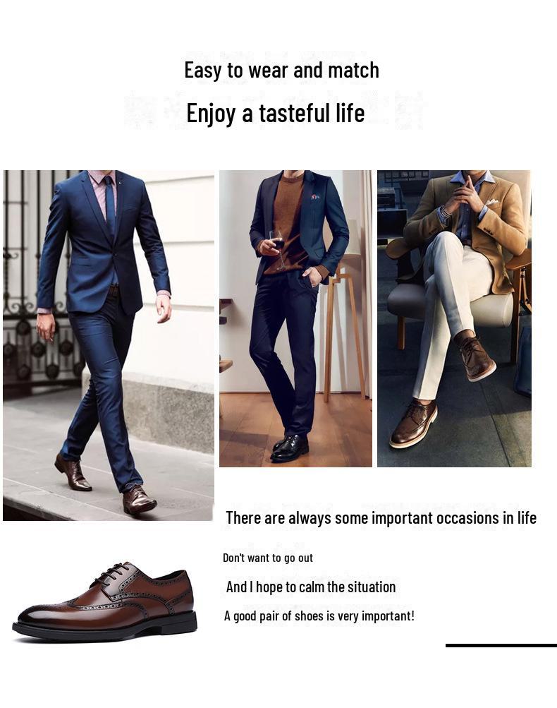 2023 Men's Brogue Carved Leather Shoes: British-Style Formal, Breathable, Perfect for Business or Wedding.