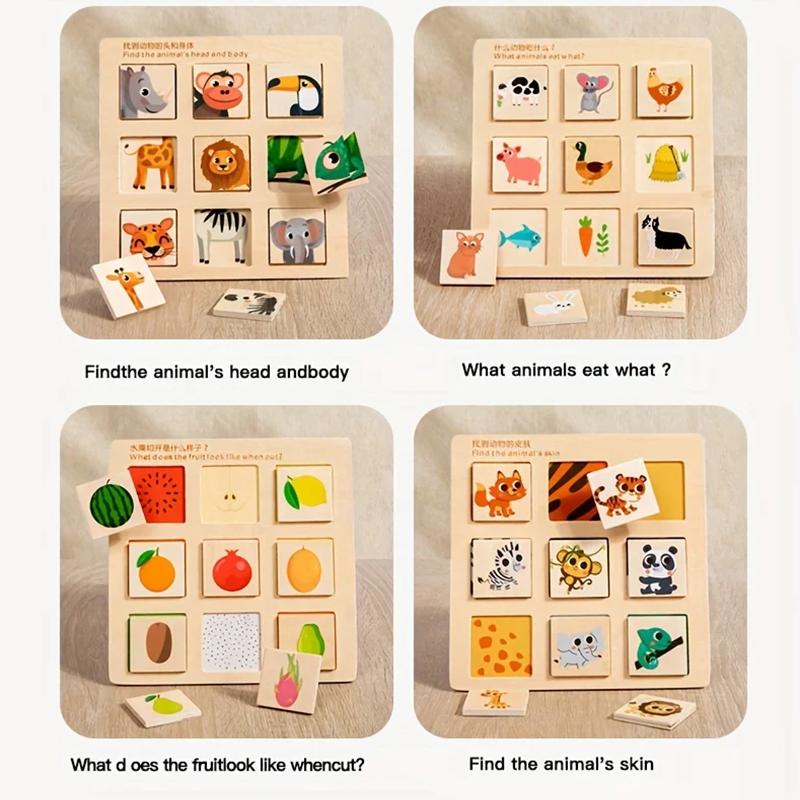 Wooden Logical Thinking Matching Puzzle Cognitive Board Montessori Teaching Aid Fruit Animal Pairing Board Educational Toys