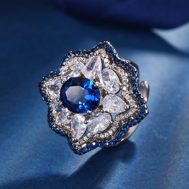 Jewelry Copper Bottom Gold-Plated Simulation Red Corundum Sapphire Blue Spinel High-Grade Black Gold Color Separation Set Female 8 * 10