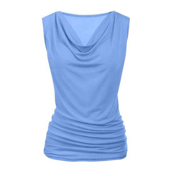 

Women Tops Sleeveless V Neck Slim Fit Side Pleat Design Casual Tee Pure Color Elastic Fabric Soft Summer Vest S небесно-голубой