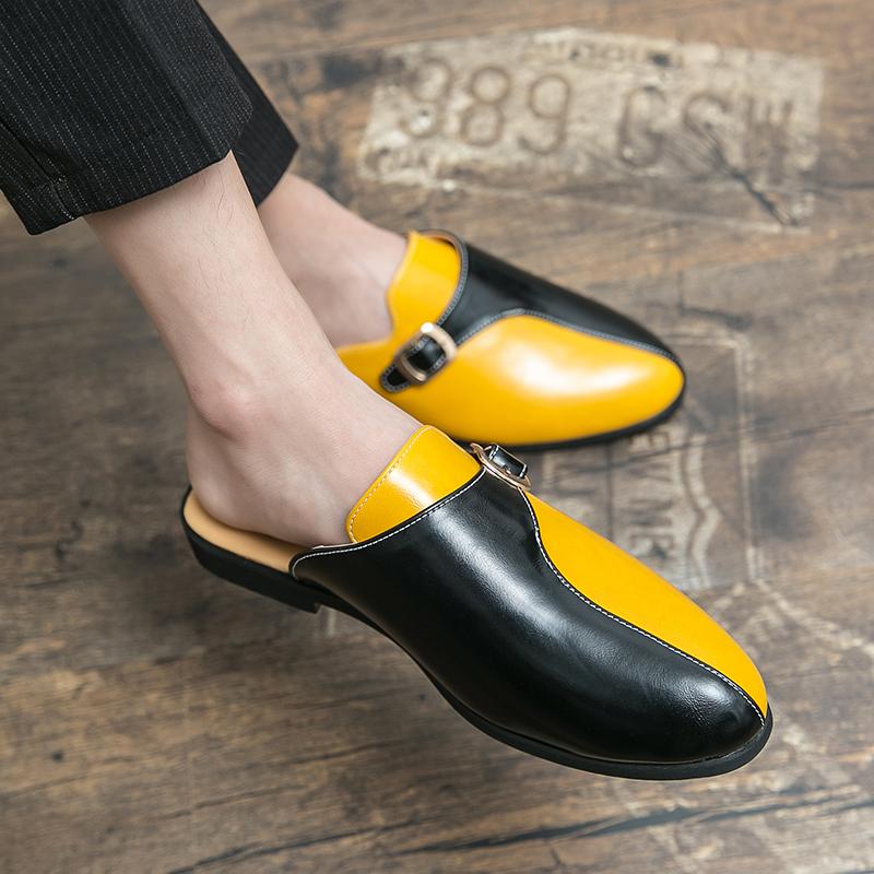 Fashion Designer Luxury Casual Moccasins Sandals Men Anti-slip Brand Half Shoes Loafers Leather Slippers Breathable Mules Fashion Slides