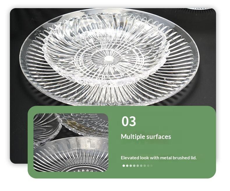 Eco-Friendly Non-Toxic PC Material Transparent Round Large Capacity Fruit Plate for Outdoor Picnic and Commercial Restaurant Use