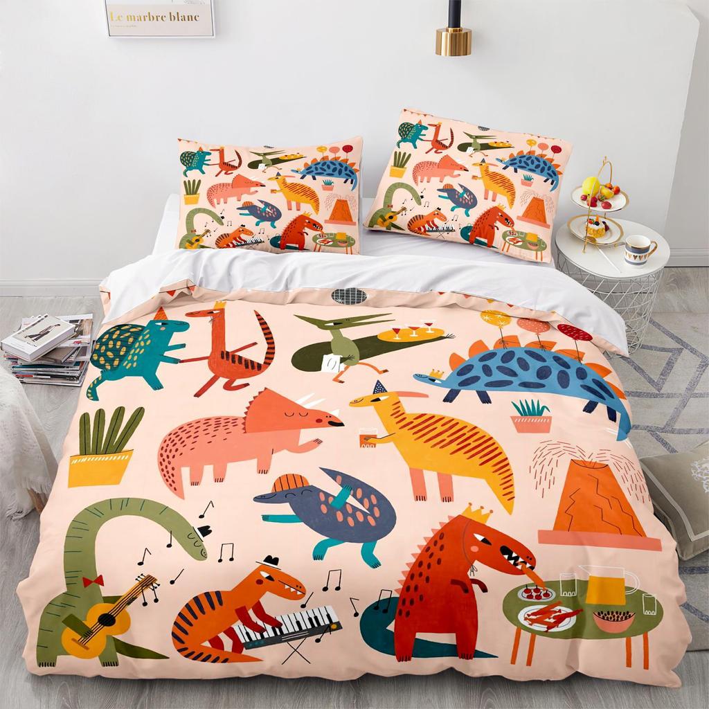 Printed Dinosaur Cartoon Quilt Set Three-Piece Digital Printing Home Textile Kit Home Textile