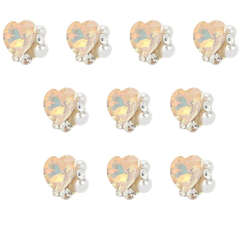 10 Pieces Nail Art Rhinestones Heart Shape Nail Charms Short Square Nail Art Charms Nail Gems DIY Nail Art Decorations