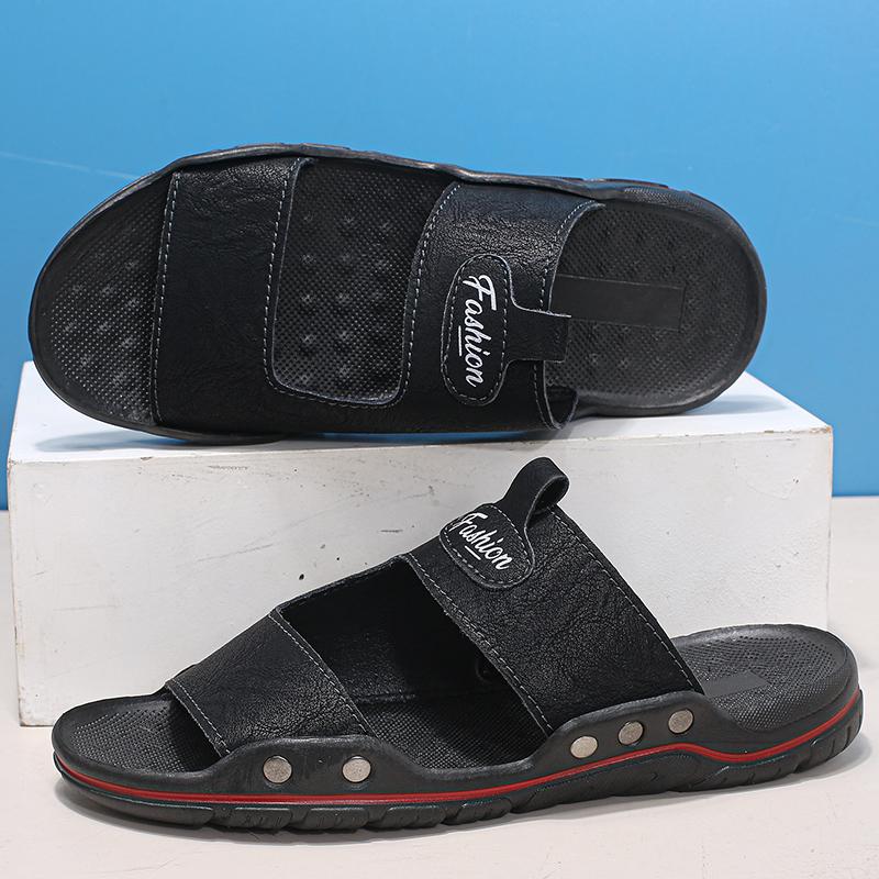 Fashion Summer New Sandal Leather Slippers for Men Beach Shoes High Quality Big Size 49 Slip on Light Flats Male Soft Black Slippers