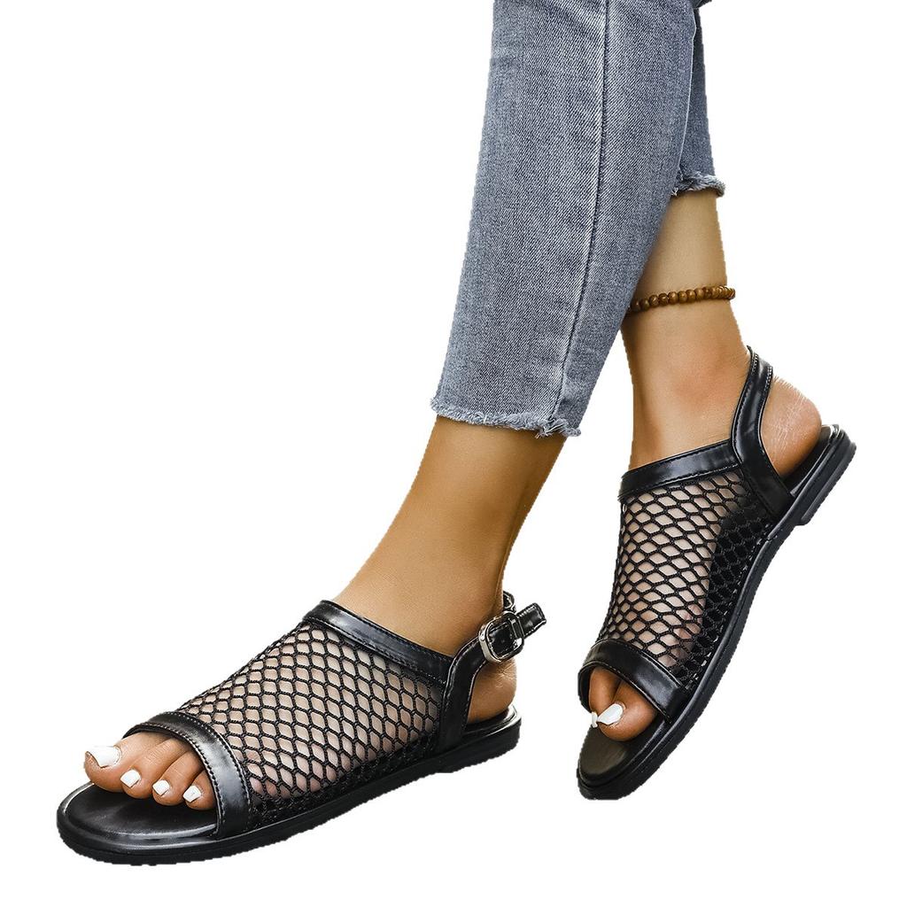Large Size Mesh Hollow Flat Sandals Women's Summer New European and American Breathable Fashion Casual Sandals