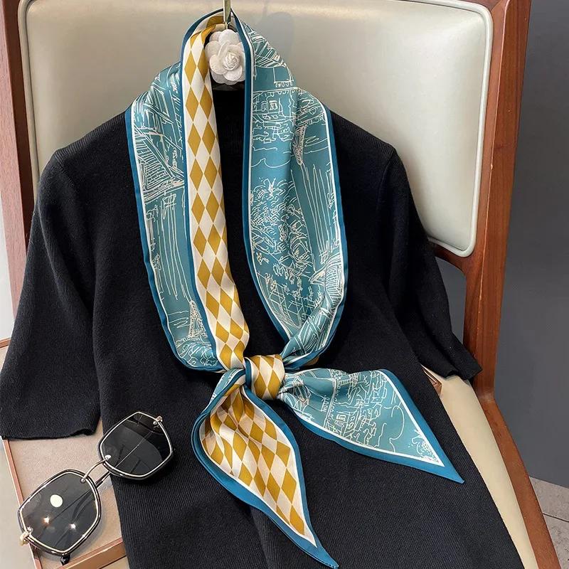 Vintage Horse Print Long Hair Band Ribbon For Women Silk Hair Accessories Trend Girl Bow Scarf Headband Hair Tie