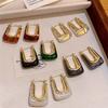 Trendy Geometric Resin Hoop Earrings for Women Irregular Metal Acrylic Wedding Earrings Party Vintage Jewelry Gift