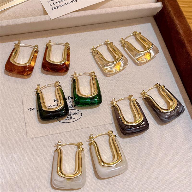 Trendy Geometric Resin Hoop Earrings for Women Irregular Metal Acrylic Wedding Earrings Party Vintage Jewelry Gift