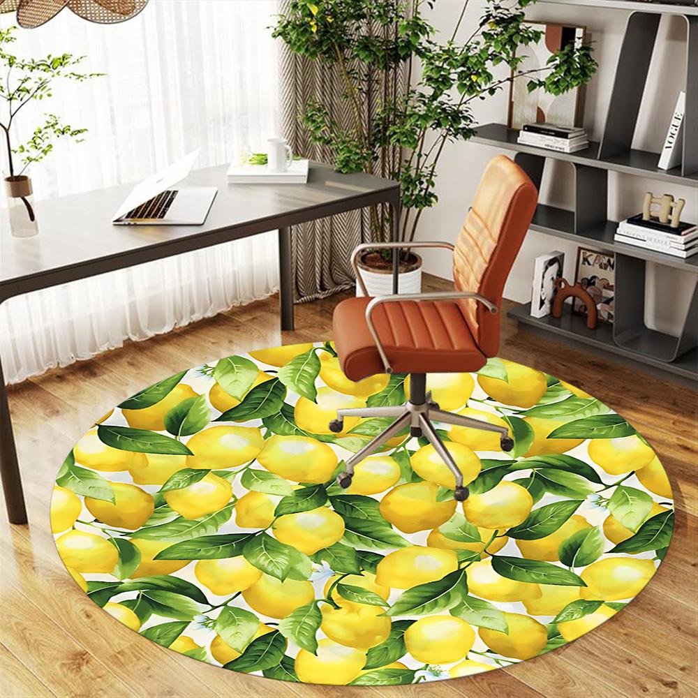1pc lemon pattern Round Chair mat Area Rug - Non-Slip, Floor Mat for Office, Bedroom, and Indoor Decor c1125629