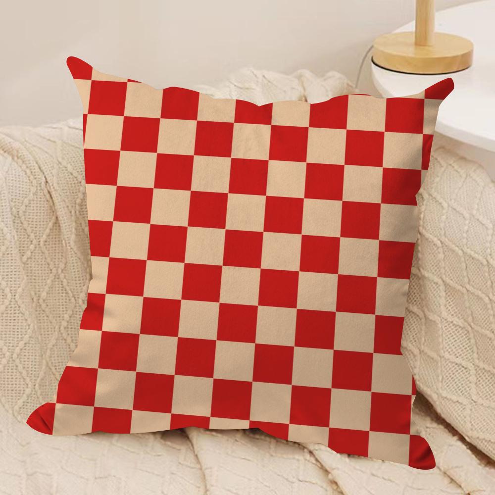 Checkerboard Plaid Cushion Cover Soft Plush Fabric Double-Sided Printed Sofa Cushion Cover for All Seasons Home Decor Gift