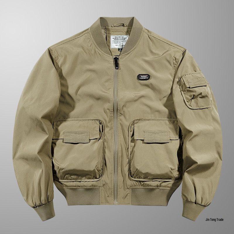 Pánská ležérní volná bavlněná bomber bunda s baseballovým límcem - Podzim/Zima 2025