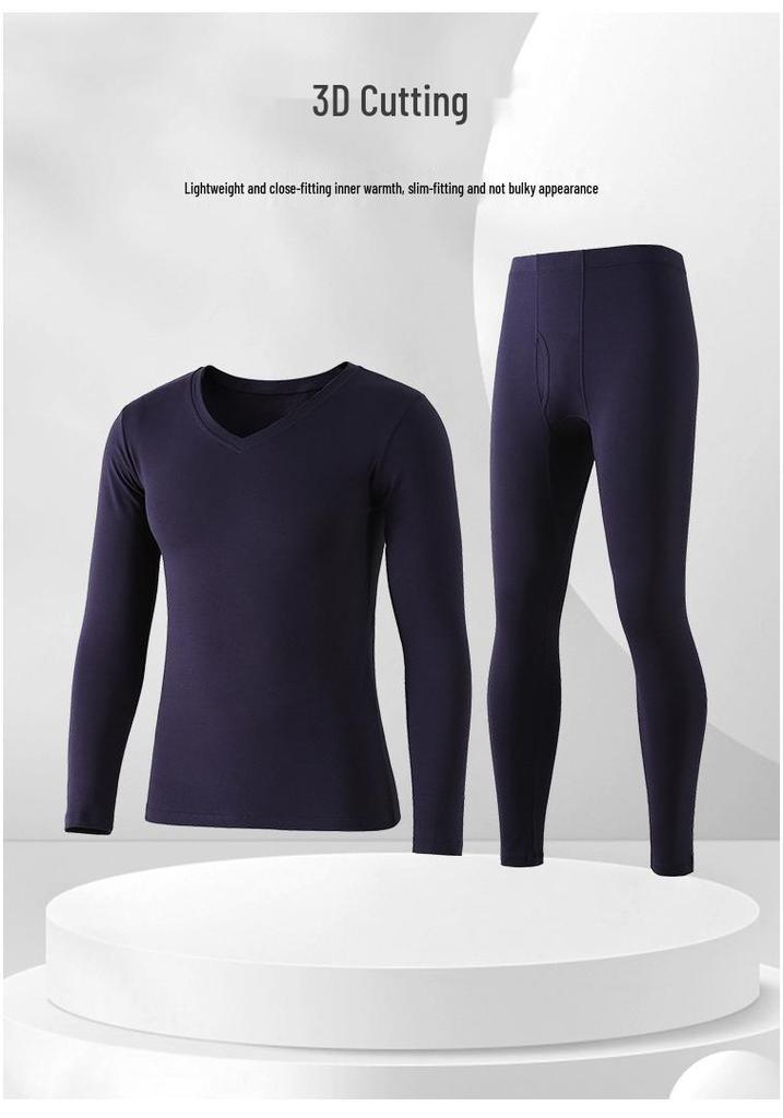 Men's V-Neck Thermal Underwear Set: Modal, Cotton, Wool - Slim Fit, Plus Size Top & Bottoms for Autumn