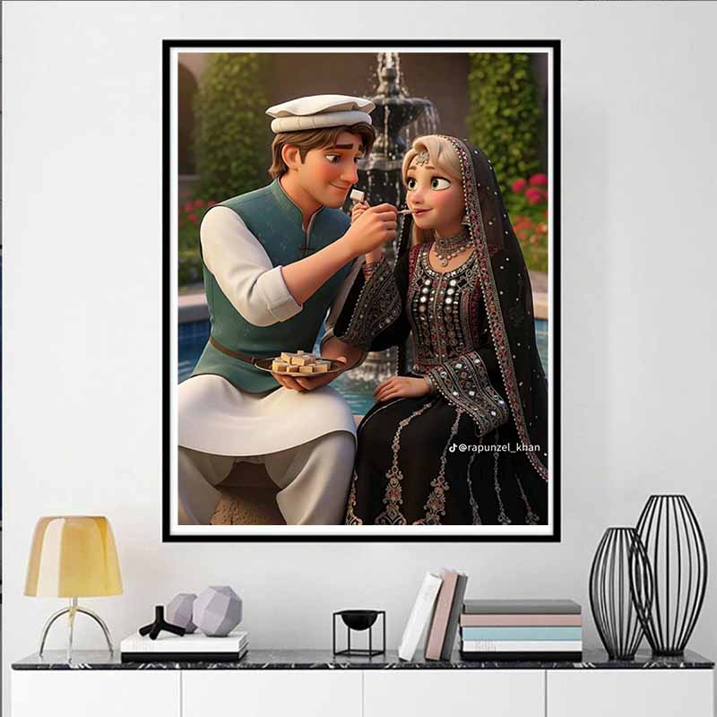 Disney Diamond Painting Rapunzel and Flynn Illustration From Tangled, 5D DIY Full Round Diamond Mosaic Cartoon Embroidery Artwork for Home Decor