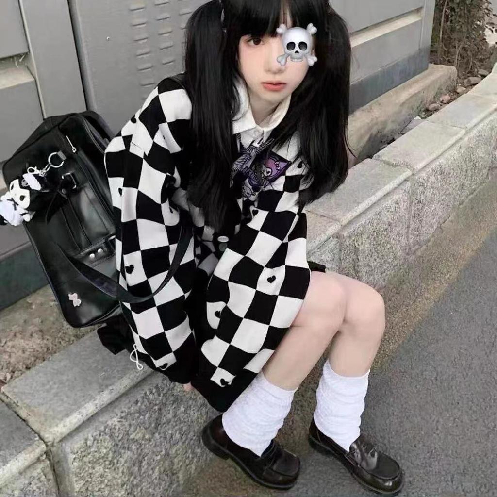 Women's Trendy Checkerboard Soft Loose Niche Sweater Cardigan for Autumn & Winter