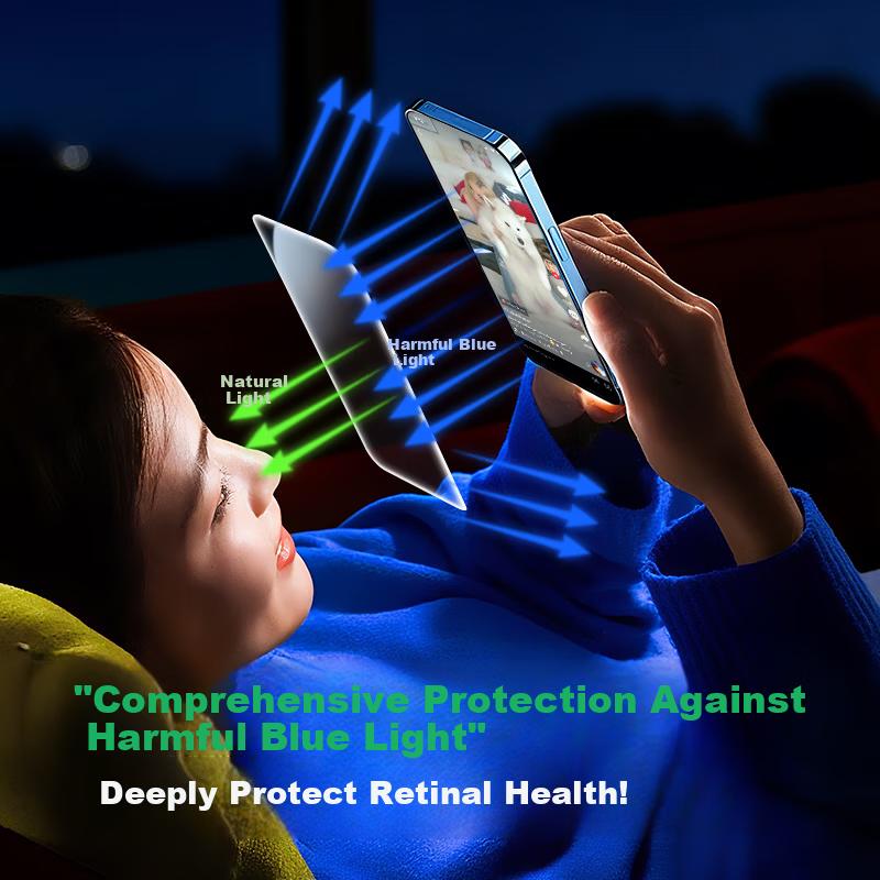 Third Generation Eye Protection Blue Light Filtering Anti-Reflective Tempered Glass Screen Protector for iPhone 13/14 Pro with Dust-Free Installation