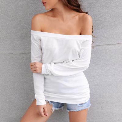 Spring Women's Fashion Off-shoulder Solid Color Long-sleeved Top T-shirt