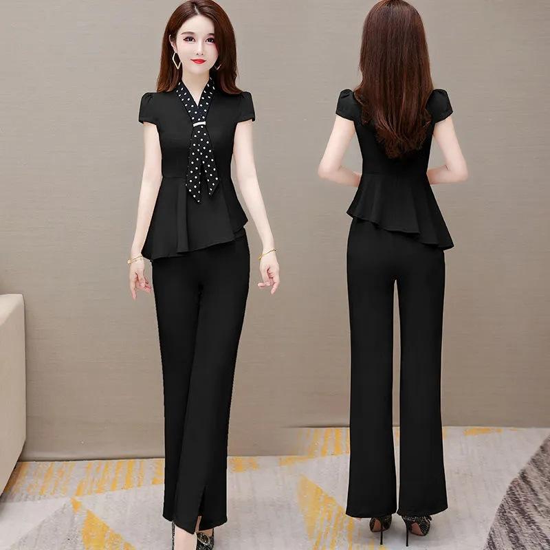 Fashion Suit for Women, Summer, Large Size, Loose, Stylish, Slimming, Belly-covering, Wide-leg Pants, Two-piece Set