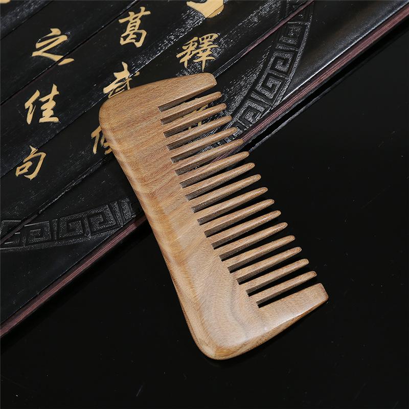 

Расческа из натурального зеленого сандалового дерева, расческа из сандалового дерева для женщин, антистатическая, против выпадения волос, с крупными зубьями, для вьющихся волос, для длинных волос, портативная массажная расческа для красоты