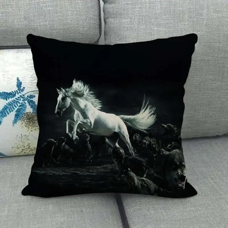 Horse Print Cushion Covers Home Decoration Animal Pillow Cases  Sofa Seat Chair Throw Pillows Linen Pillowslip Car Accessories