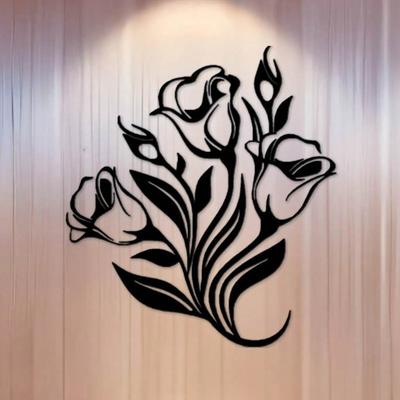 Black Iron Lily Floral Wall Decor for Living Room Bedroom Patio Bohemian Home Art