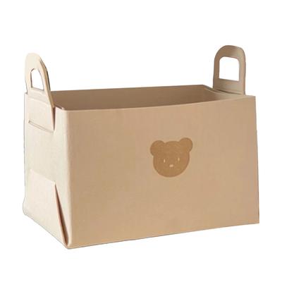 Felt Storage Basket with Handles Foldable Laundry Snacks Toys Clothes Bin for Home Desktop Bear