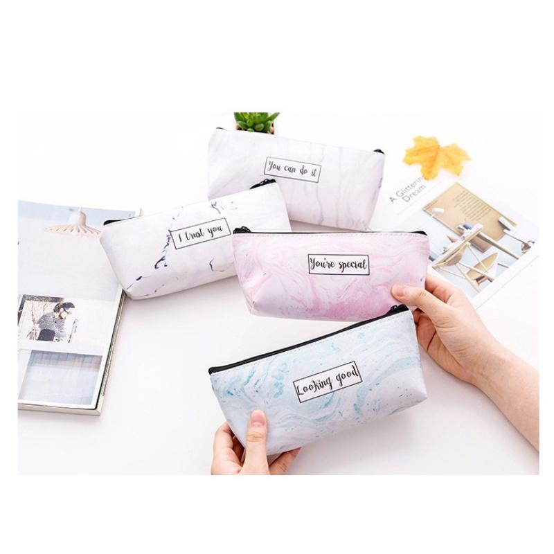 1 Pc Cute Pen Pouch Large Capacity Marble Pattern Writing Supplies Leather Pen Bag Pencil Bag Pencil Case Zipper Pouch
